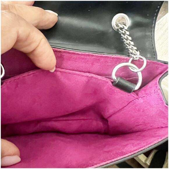 French Connection Quilted Square Shoulder Bag Chain Strap Sm Black Faux Leather - Picture 9 of 9